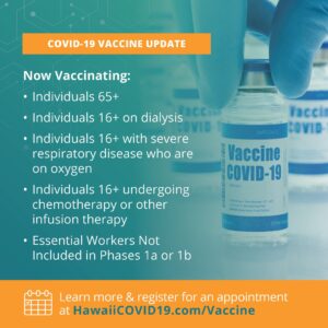 ハワイは3月15日月曜日からワクチン接種計画の1Cフェーズに移行します