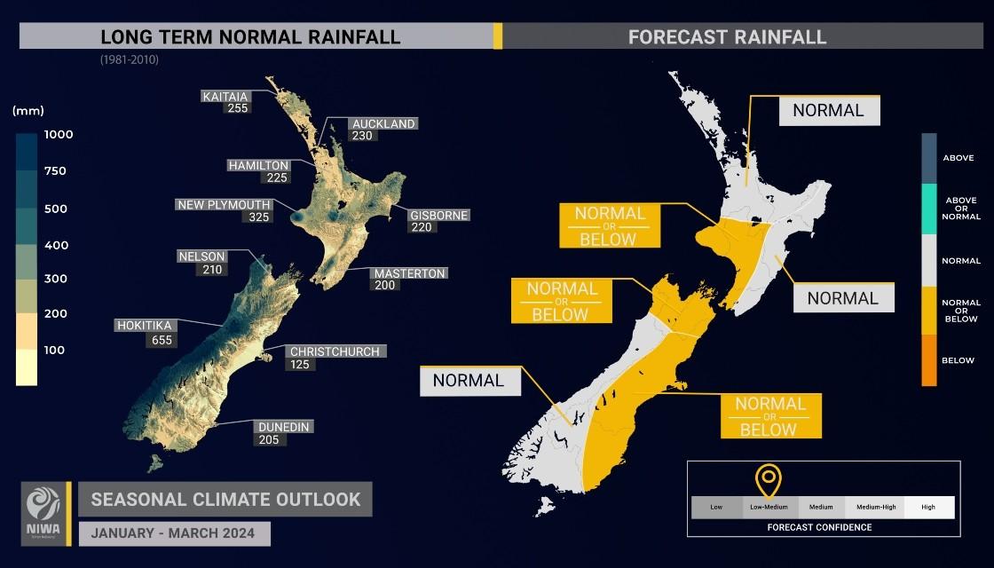 1月中旬から下旬にかけて、NZの一部地域で大雨が降ると予測